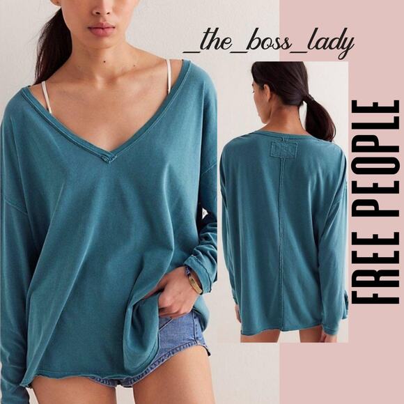 Free People tee shirt cotton jersey oversized top v-neck XS - Picture 1 of 8